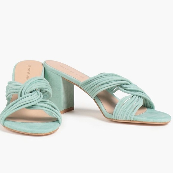 Stuart Weitzman Twist Block twisted suede mules in mint Size: 7.5 - Picture 1 of 5